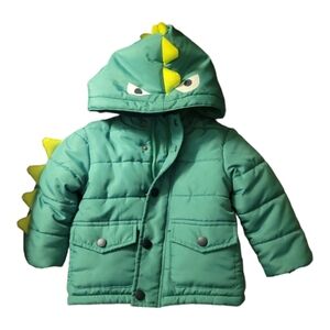 Little Me Boys Dinosaur Quilted Jacket Hooded Fleece Lined, 12M